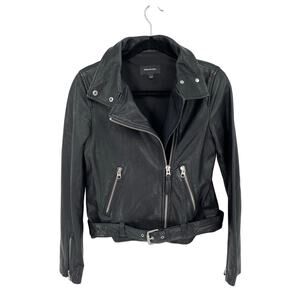 Mackage Miela-N Black Lambskin Belted Moto Biker Jacket Women's XS